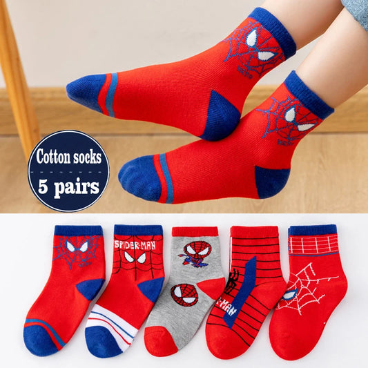 Baby Socks Spiderman Cartoon Anime Hero 5Pairs Cotton Boys Tube Socks Children Autumn Winter Kids Socks