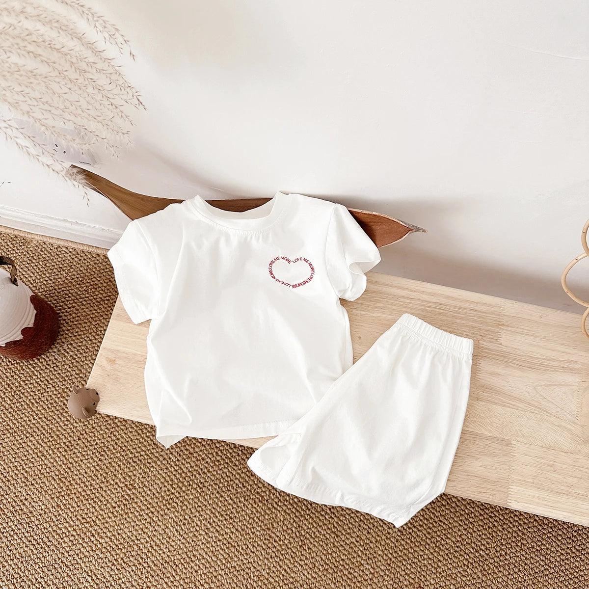 INS Newborn Baby Clothes Set Girls Cotton Heart Shaped Letter Printing Summer T-shirt+shorts 2Pcs for 1-4Y Baby Boys Clothes