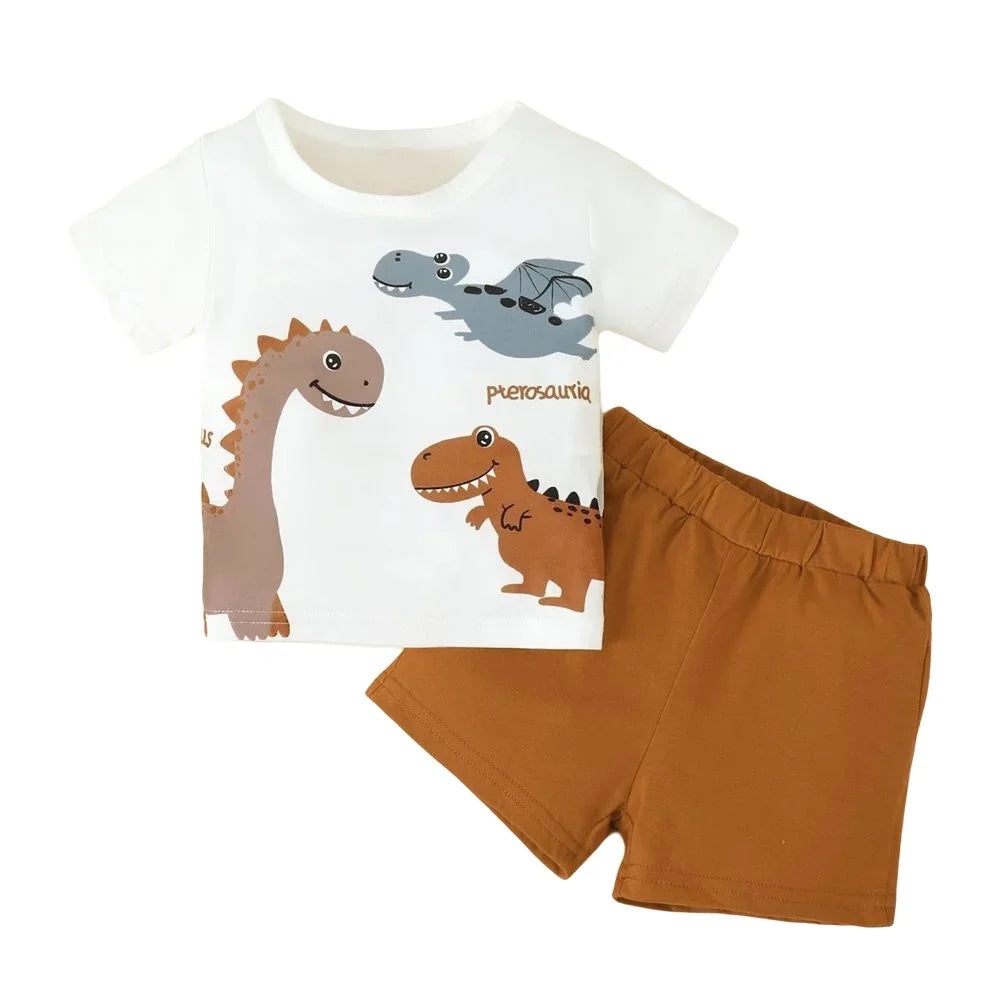 Summer Infant Boy clothes Set Short Sleeve Cartoon Dinosaur Top+Shorts Fashion Sport Handsome Wear for Toddler 0-3 Years