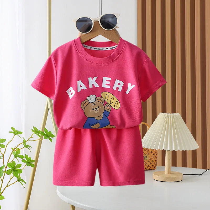 Short Sleeve Shorts Outfits 1 2 3 4Years Old Child Clothing Set Cartoon Print Tshirt+Shorts Casual Fashion Tops Shorts Two Piece