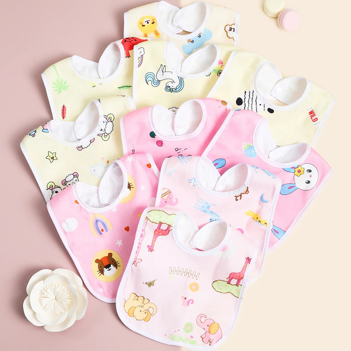Random 4/6/8/10PCS Baby Bibs Cotton Waterproof Bib Children Feeding Clothes Protection Kids Toddler Scarf for Newborns Boys Girl