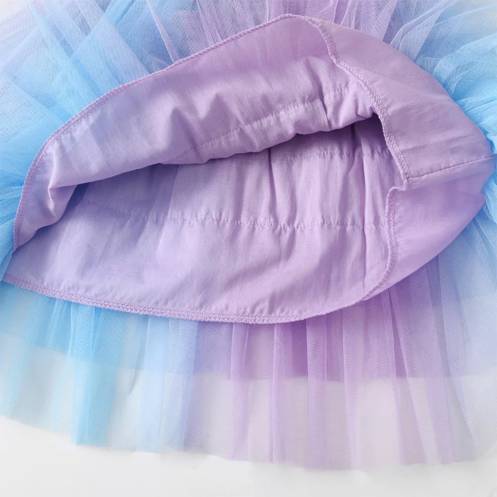 VIKITA Kids Princess Party Daily Summer Tutu Dress Girl Mermaid Purple Costumes Kids Elegant Tulle Mesh Prom Gown 3-10 Yrs