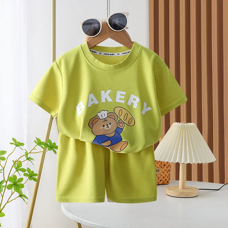 Short Sleeve Shorts Outfits 1 2 3 4Years Old Child Clothing Set Cartoon Print Tshirt+Shorts Casual Fashion Tops Shorts Two Piece