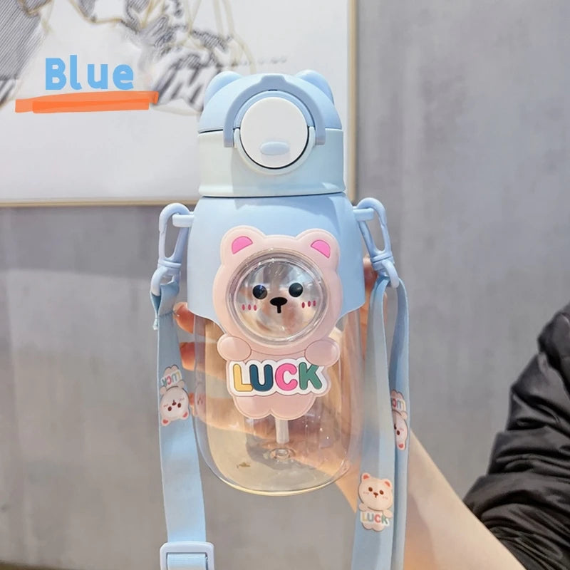 660ml Portable Cartoon Animal Leak-proof Water Bottle Safety Lock Cute Straw Cup Kids Drinking Jug For Outdoor Camping Travel