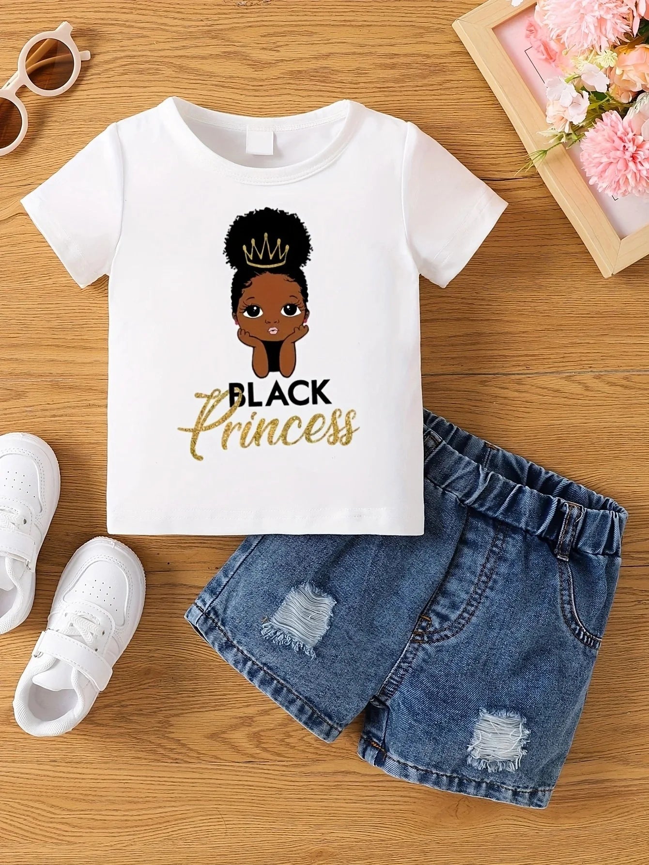 Aby Boys and Girls Summer Hot Painted Round Neck Short-sleeved Top Girls Just T-shirts. Shorts not included