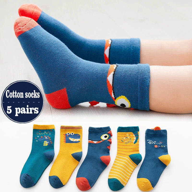 Baby Socks Spiderman Cartoon Anime Hero 5Pairs Cotton Boys Tube Socks Children Autumn Winter Kids Socks