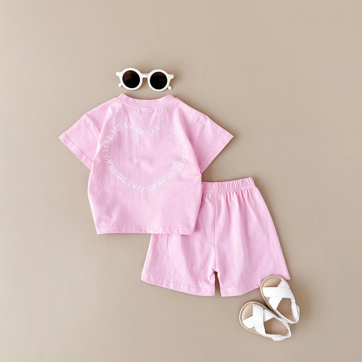 INS Newborn Baby Clothes Set Girls Cotton Heart Shaped Letter Printing Summer T-shirt+shorts 2Pcs for 1-4Y Baby Boys Clothes