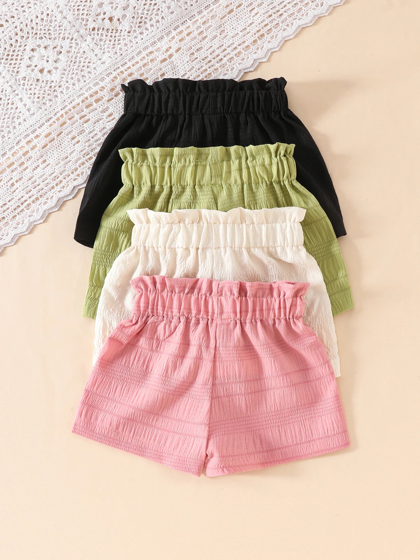 Girls' Casual Solid Color Polyester Shorts with 3D Bow Detail, Regular Fit Woven Fabric for Spring/Summer - 95% Polyester,