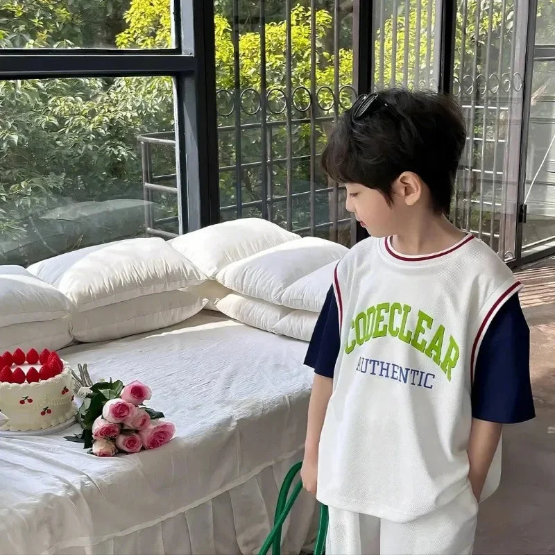 New Kids Short Sleeve Set Summer Short Sleeve Set Thin Children's Clothing Quick Dry Sports Suit