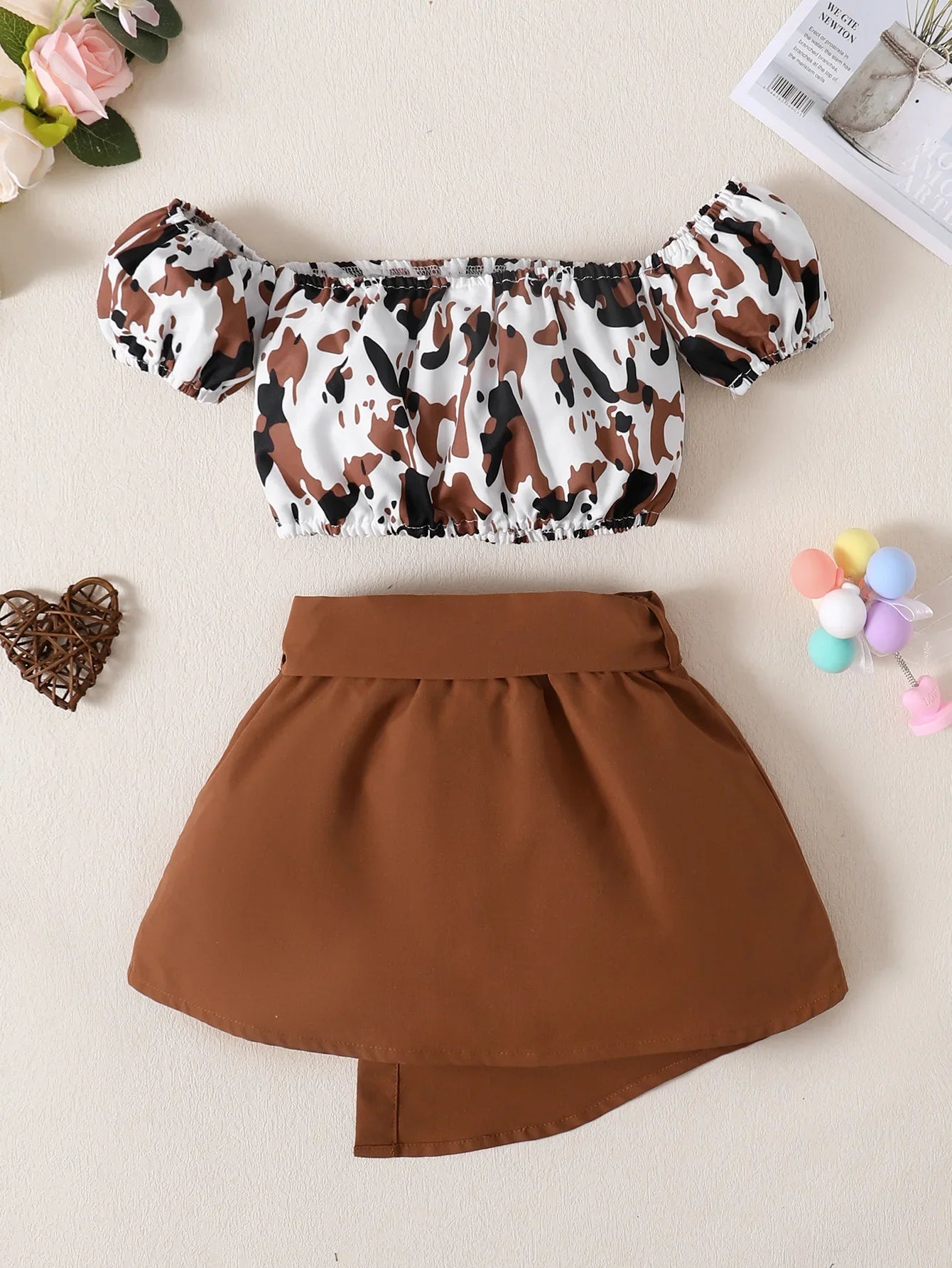Toddlers Girl Summer Clothes Set Off Shoulder Leopard Print Top+Short Skirt with Bow Birthday Party Wear for Kids 1-4 Years