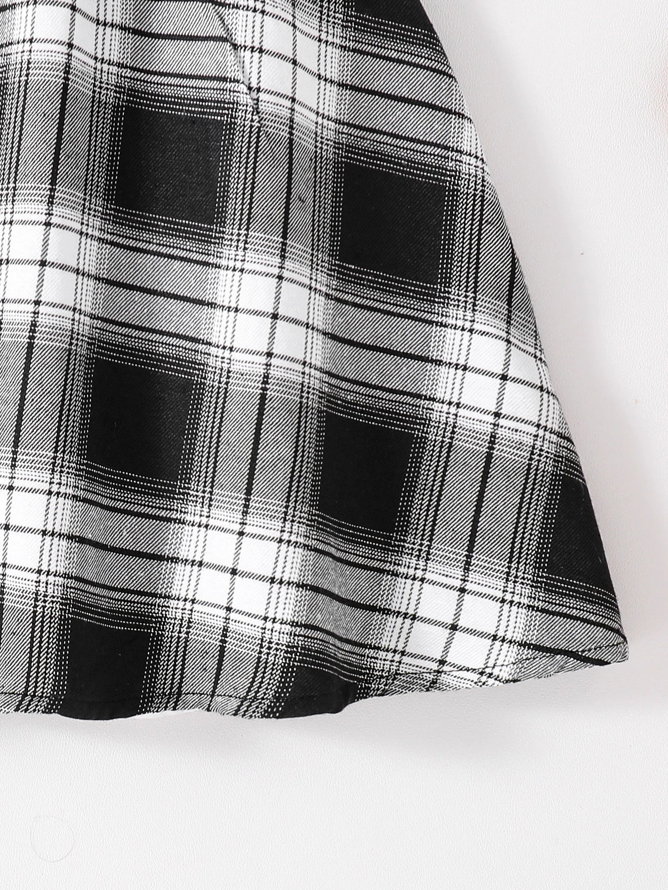 Girls Fashion Casual 2-Piece Set Black Lapel Long-Sleeved Letter Print Shirt Plaid Skirt Spring Autumn New