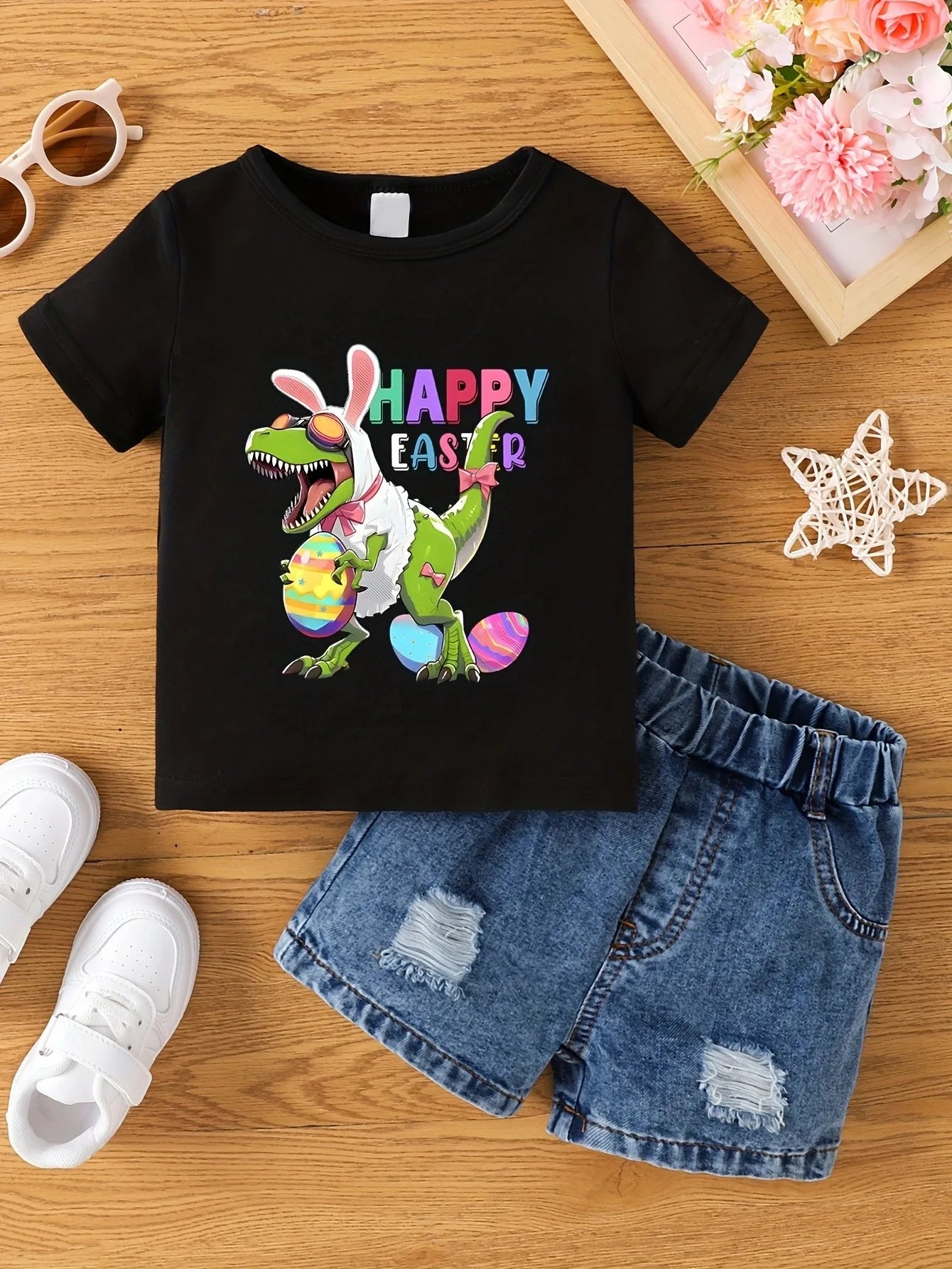 Aby Boys and Girls Summer Hot Painted Round Neck Short-sleeved Top Girls Just T-shirts. Shorts not included