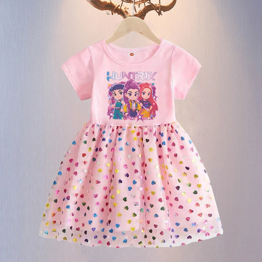 Kpop Demon Hunters Kids Clothes Summer Short sleeves Girls Dress Fashion Children Princess Dresses Baby Girl Cute Birthday Party