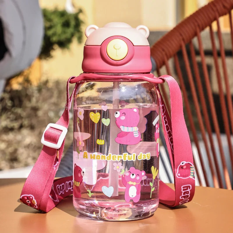 Kids 1PC Water Sippy Cup Kids Water Bottle with Straw and Handle Portable Drinking Bottle Cup Children