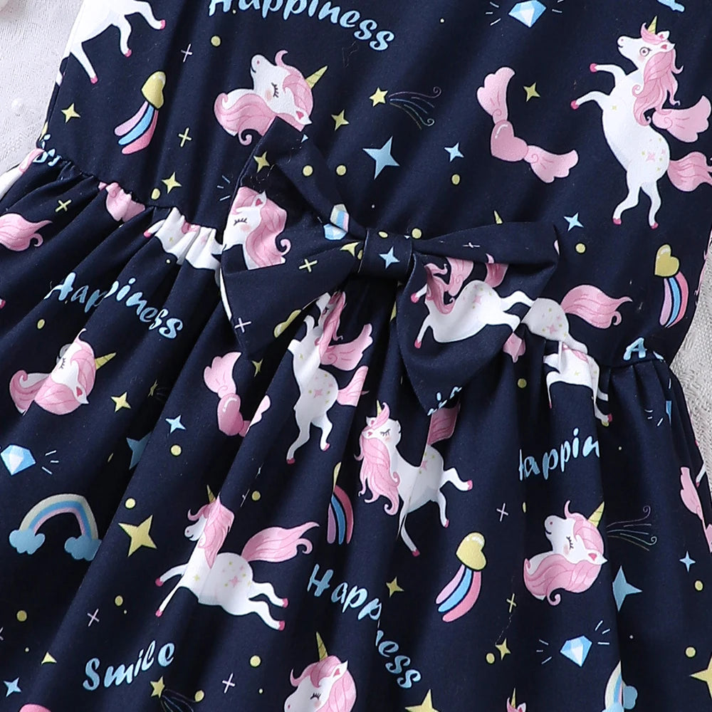 Girls' Summer Cartoon Unicorn Rainbow Printed Dress