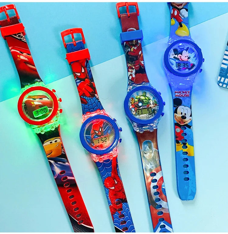 Flash Light Frozen Mickey Kids Watches For Girls Cartoon Spiderman Children Watch Boys School Student Digitel Clock Gifts