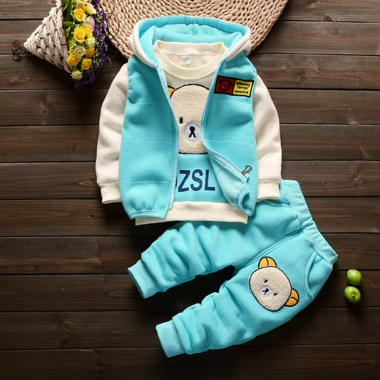 New Clothing Sets Baby Boys Girls Winter Plus Velvet Thick Flannel Fleece Homewear 3Pcs Children Warm Cartoon Sleepwear Suit
