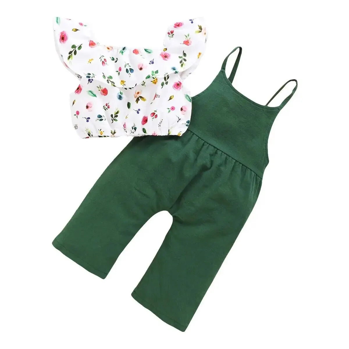 Toddler Girl Set 1-5 Years Kids Baby Girl Clothes Set Floral Print Lotus Leaf Short Top+Suspender Pant Fashion Cute 2PCS Outfit