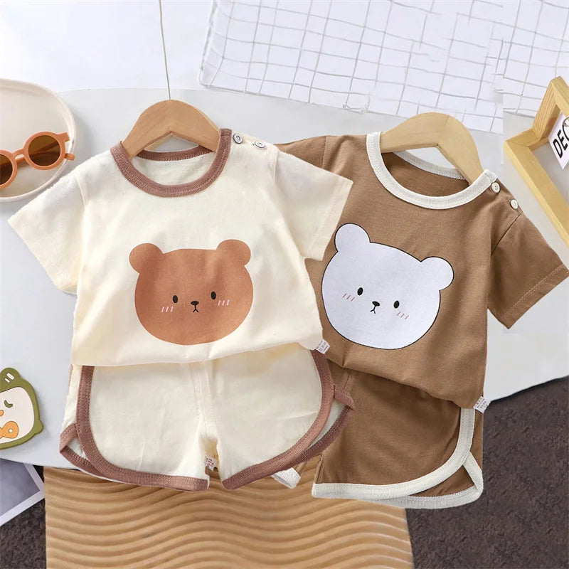 Summer Cotton Cartoon Casual Childrens Set Baby Clothes Girl Girl Boy T-shirt+shorts 2 Pieces of 0-4-year-old Childrens Clothing