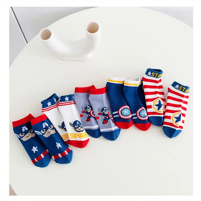 Spiderman 5 Pairs Children Socks Anime Kids Boys Short Sock Kawaii Child Cartoon Baby Summer Spring Boat Socks Kids Gift 1-12Y