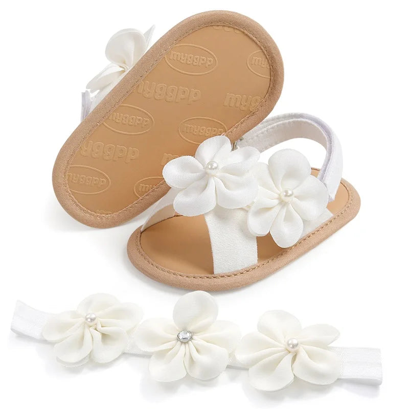Baby Girls Summer Sandals Cute 3D Flower Decors Non-Slip Flat Sole Shoes Infants Newborn First Walker Shoes