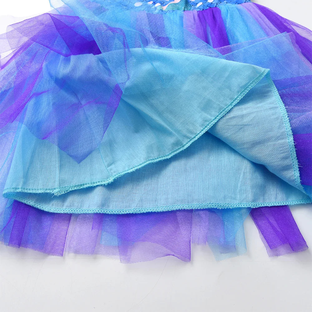 VIKITA Girls Mermaid Scale Print Dress Kids Sleeveless Summer Cartoon Blue Purple Ombre Tulle Princess Party Beach Casual Frocks