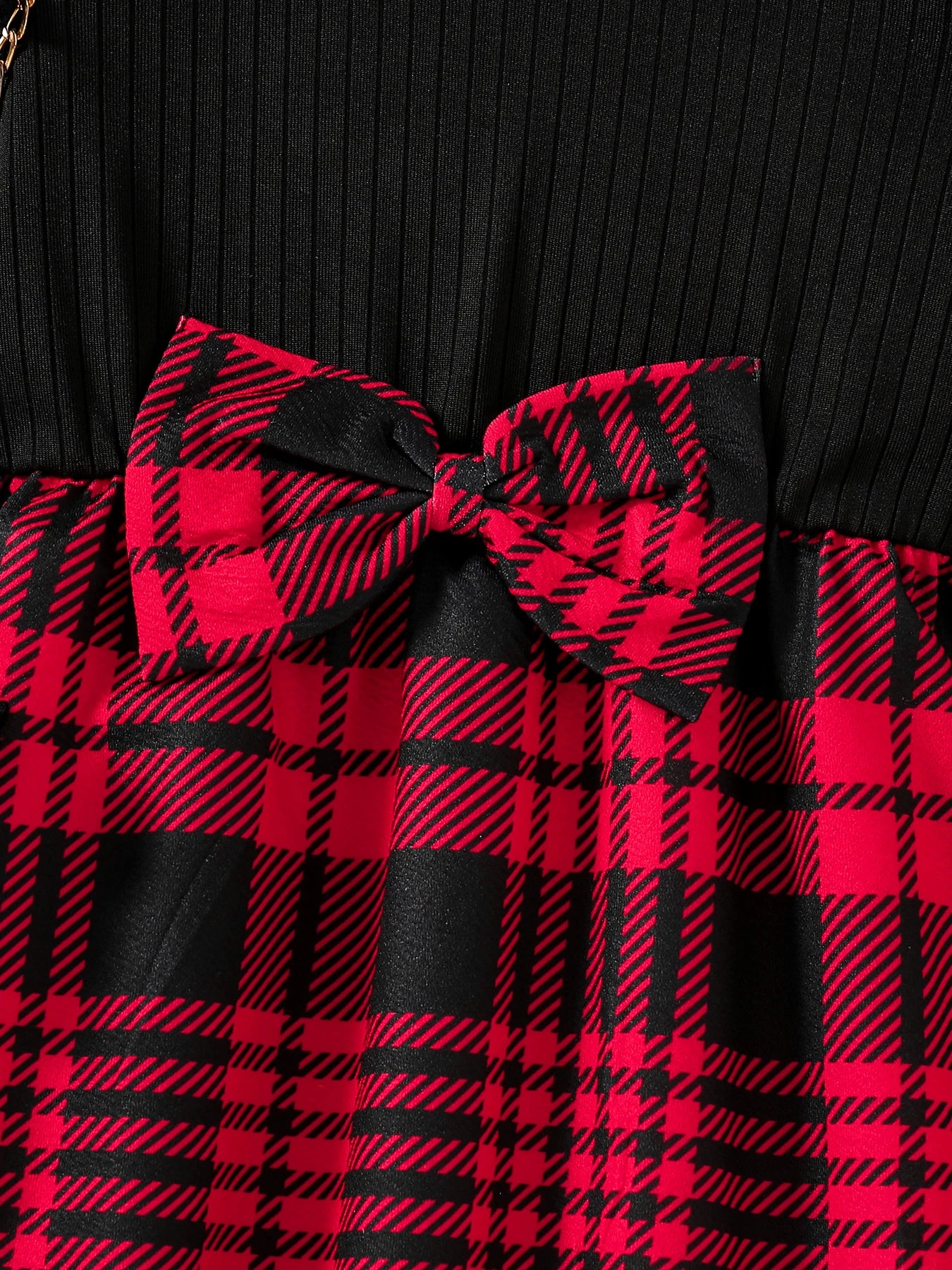 Spring & Autumn Kids Cute Fashion dress Girls Casual Solid color round neck wing sleeve shirt Red plaid skirt ceremonial dress s