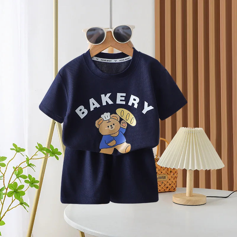 Short Sleeve Shorts Outfits 1 2 3 4Years Old Child Clothing Set Cartoon Print Tshirt+Shorts Casual Fashion Tops Shorts Two Piece