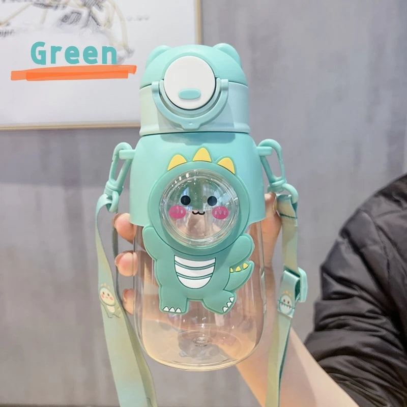 660ml Portable Cartoon Animal Leak-proof Water Bottle Safety Lock Cute Straw Cup Kids Drinking Jug For Outdoor Camping Travel