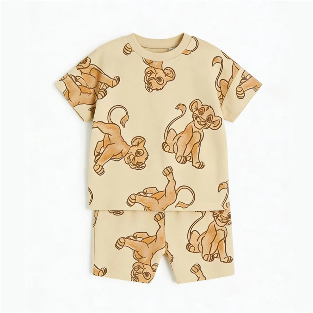 Disney Boys And Girls Suits Full Print Tracksuits Cartoon Tshirt+Shorts 2Piece Set Summer Clothes Lovely Tees Loose Shorts Kids