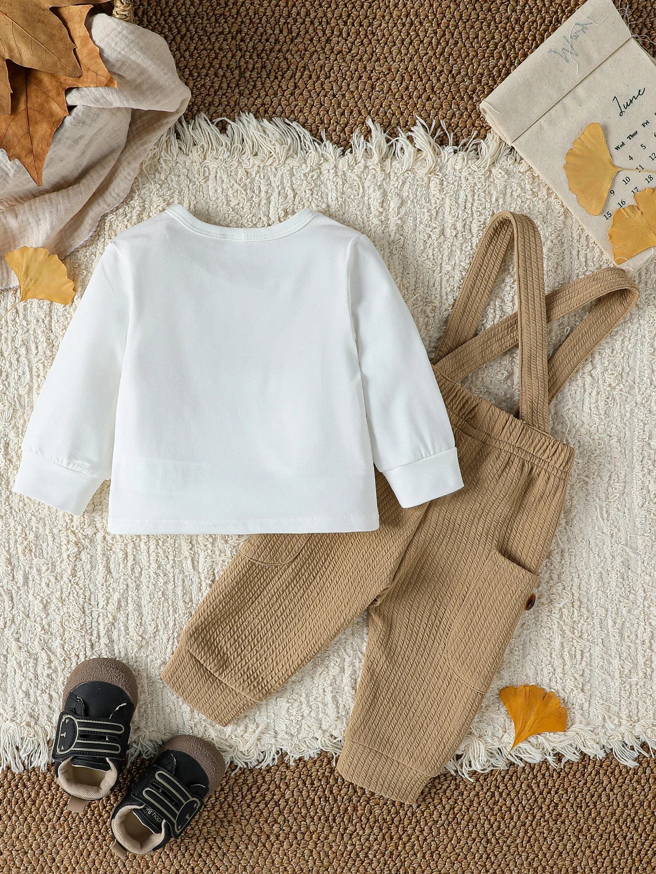 Fashion Baby Boys 2Pcs Autumn Long Sleeve Cartton Bear Top+ Solid overalls Baby Jumpsuit For 1-3Y Sets  Casual Clothes