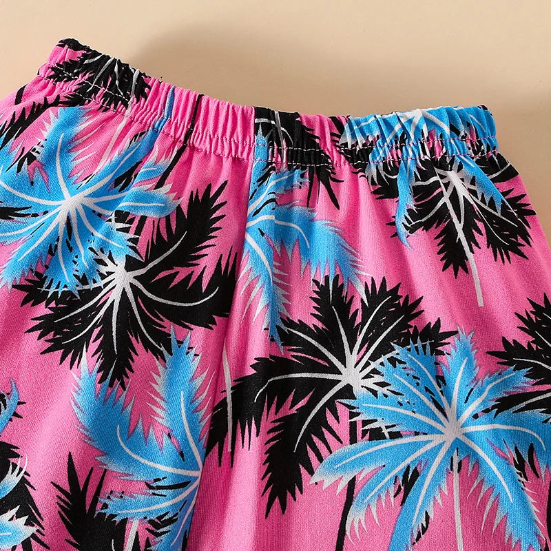 Children's summer leisure sports printed short sleeved shorts set, boys and girls vacation style fashionable T-shirt pants