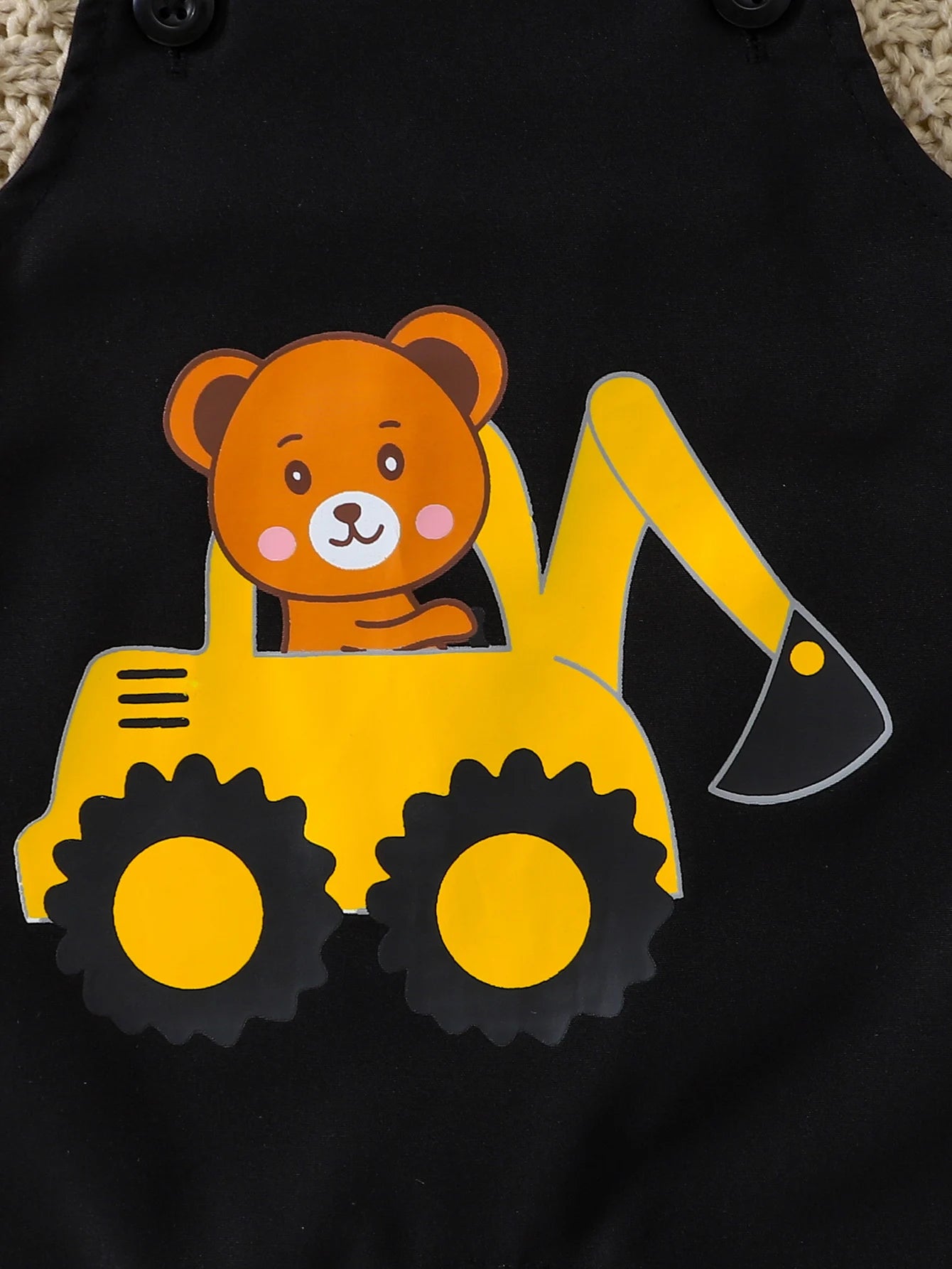 Construction Bear Print Top & Overalls Set | Spring Baby Boy Outfit with Snap Buttons 2-Piece