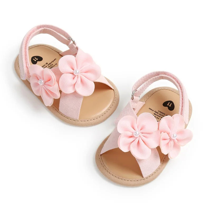 Baby Girls Summer Sandals Cute 3D Flower Decors Non-Slip Flat Sole Shoes Infants Newborn First Walker Shoes
