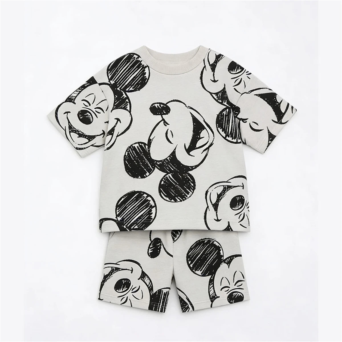 Disney Boys And Girls Suits Full Print Tracksuits Cartoon Tshirt+Shorts 2Piece Set Summer Clothes Lovely Tees Loose Shorts Kids