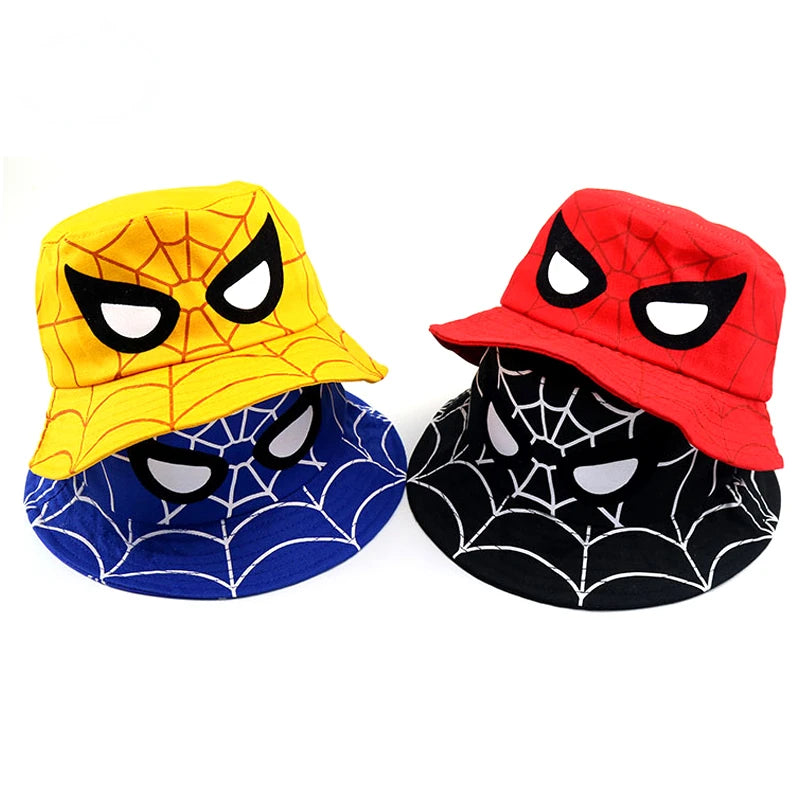 Cosplay Cartoon Spider Bucket Hat for Boy Girl Autumn Baby Fisherman Hat Red Blue  Panama Children Cotton Sun Cap 3-8Y