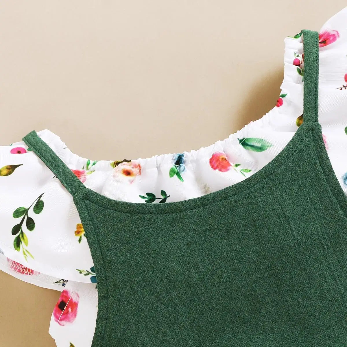 Toddler Girl Set 1-5 Years Kids Baby Girl Clothes Set Floral Print Lotus Leaf Short Top+Suspender Pant Fashion Cute 2PCS Outfit