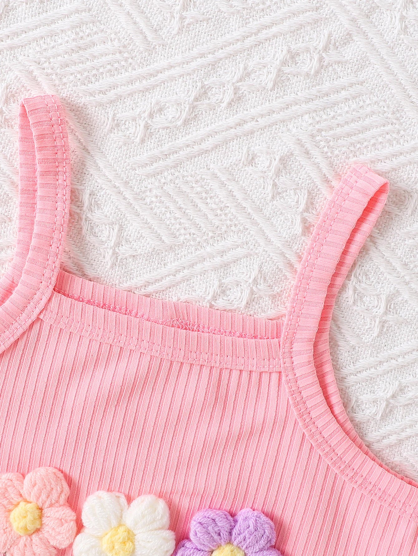 Toddler Girls' 2-Piece Set Pink Ribbed Camisole & Shorts Flower Embellish 1-4Y