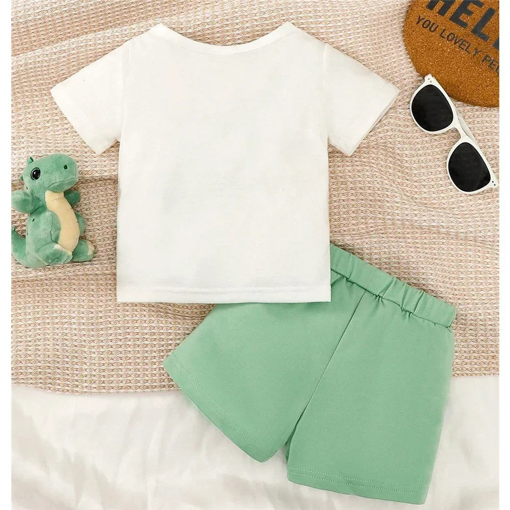 Summer Infant Boy clothes Set Short Sleeve Cartoon Dinosaur Top+Shorts Fashion Sport Handsome Wear for Toddler 0-3 Years