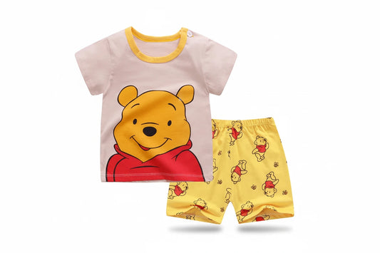 Winnie Pooh Cute Children Tracksuit Summer Clothing Cartoon Fashion Baby Boys Short Sleeved Suit T-shirt + Shorts 2piece Set