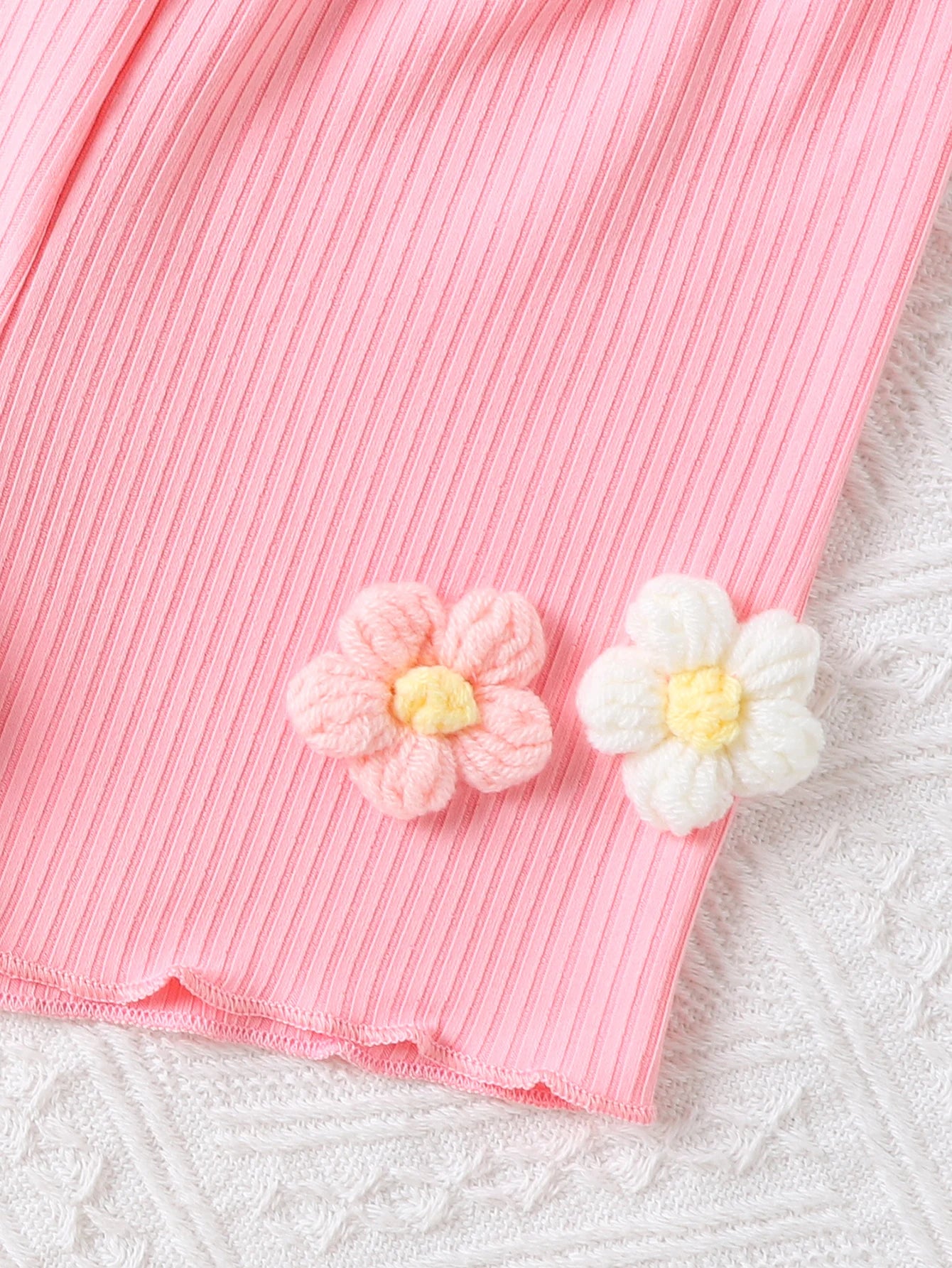 Toddler Girls' 2-Piece Set Pink Ribbed Camisole & Shorts Flower Embellish 1-4Y