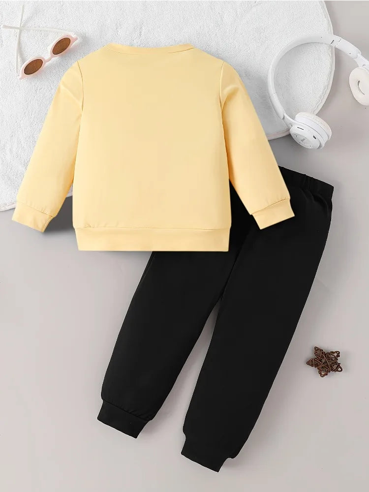 Spring Baby Girls Clothes Set Kid Girls Flower Heart Printed Sweatshirts Pullover Top and Pants 2 Piece Suit Children Tracksuits