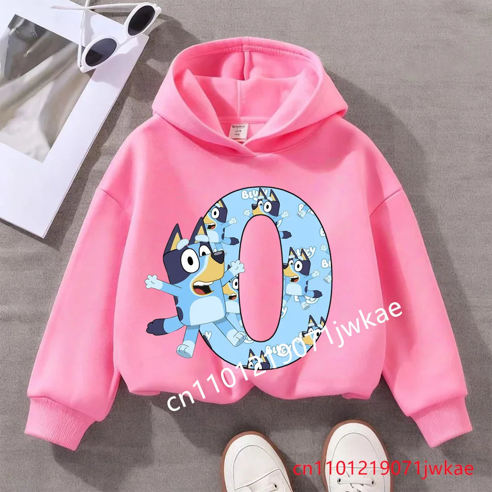 Kids Bluey Letter ABCD Pattern Printing Hooded Sweatshirt Fall Winter Warm Soft Pullover Comfortable Playwear for Boys Girls