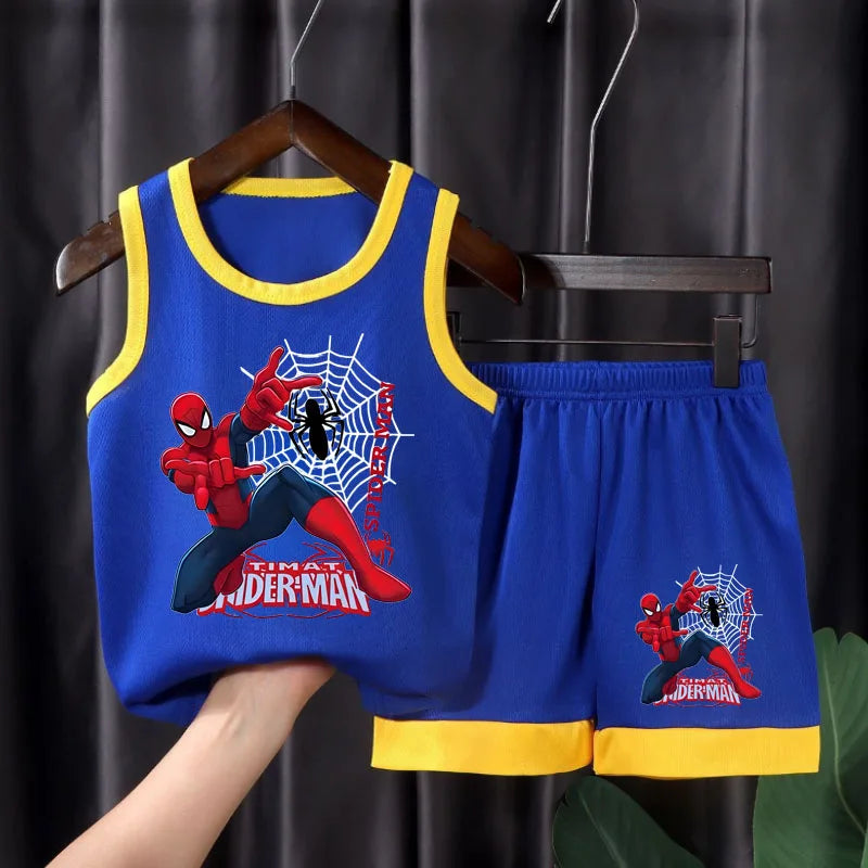 Summer Marvel Breathable Comfy Mesh Boys Basketball Cothes Sets Kids Casual Outfits Child Outdoor Vacation Vest Suit