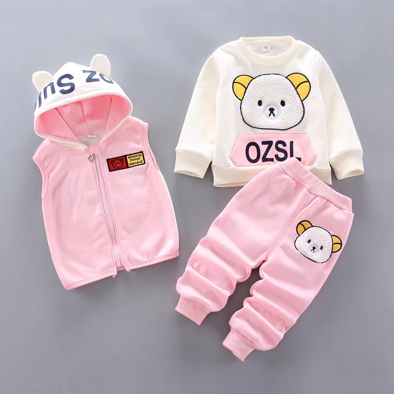 New Clothing Sets Baby Boys Girls Winter Plus Velvet Thick Flannel Fleece Homewear 3Pcs Children Warm Cartoon Sleepwear Suit