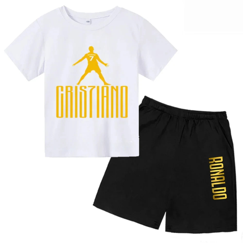 3D kids T-shirt Summer CR7 Star Print Top/Shorts  Boys/Girls Preschool 3-13Y Birthday Gift Sunshine Casual Round Neck Sports Set