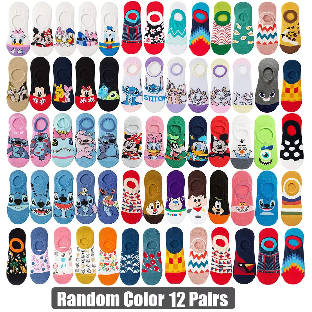 Disney Unisex Cartoon Anime 10Pairs Socks Funny Casual Short Boat Socks