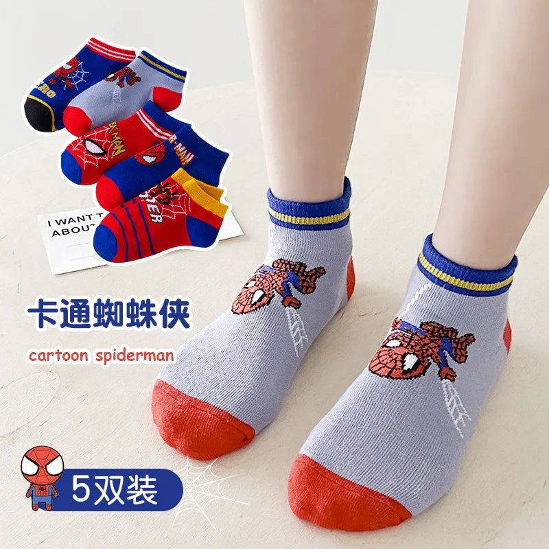 Spiderman 5 Pairs Children Socks Anime Kids Boys Short Sock Kawaii Child Cartoon Baby Summer Spring Boat Socks Kids Gift 1-12Y