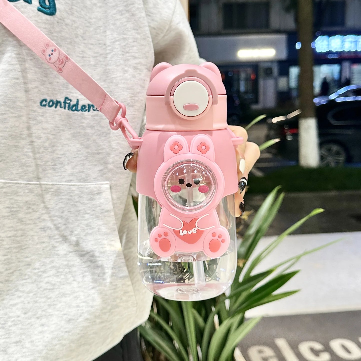 660ml Portable Cartoon Animal Leak-proof Water Bottle Safety Lock Cute Straw Cup Kids Drinking Jug For Outdoor Camping Travel