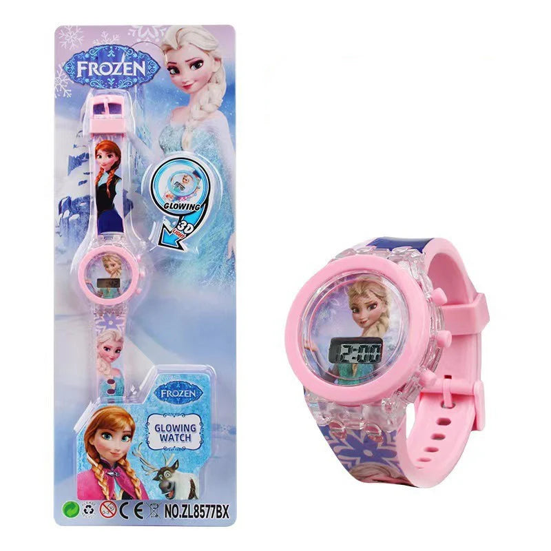 Flash Light Frozen Mickey Kids Watches For Girls Cartoon Spiderman Children Watch Boys School Student Digitel Clock Gifts